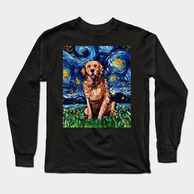 Dark Coat Golden Retriever Night Long Sleeve T-Shirt by sagittariusgallery